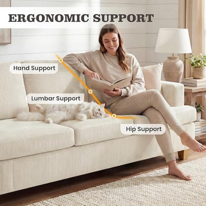 Apicizon Loveseat & 3 Seater Sofa Sets, 89" Couch Sofa Set for Living Room Furniture Sets, 2 Piece Deep Seat Sleeper Sofa, Couch and Loveseat Sets for Apartment, White Corduroy