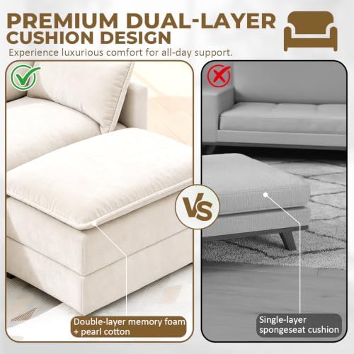 LEVELEVE 146" U-Shape Modular Sofa with 2 Ottomans, Deep Seat Cloud Convertible Sleeper, 2 Arm Pillows, Comfortable Large Upholstered Furniture for Living Room Apartment, Beige