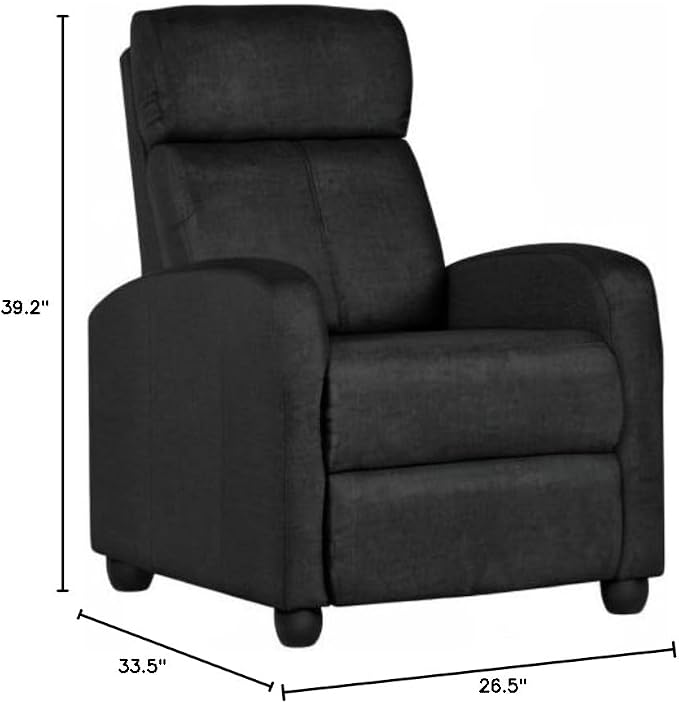 Topeakmart Fabric Recliner Sofa Push Back Recliner Chair Adjustable Modern Single Reclining Chair Upholstered Sofa with Pocket Spring Living Room Bedroom Home Theater Matte Black