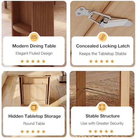 Modern Extendable Round Dining Table with Storage