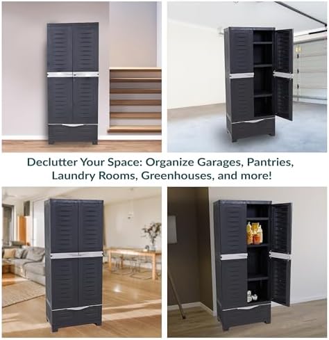 Sunnydaze 57" Garage Storage Cabinet with Locking Doors & Shelves, Shadow