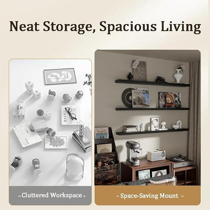 Floating Shelves for Wall, 60 Inch Extra Long Black Wall Shelves, Set of 3, Hanging Invisible Brackets Floating Shelves for Living Room,Bedroom,and Kitchen