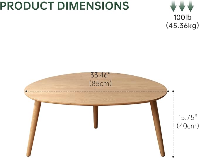 Small Oval Coffee Table, 33.5" Mid Century Modern Coffee Table for Living Room, 100% Solid Oak Wood Side Table, Center Table (Original Wood Color, 33.46''Wx22.83''Dx15.74''H)