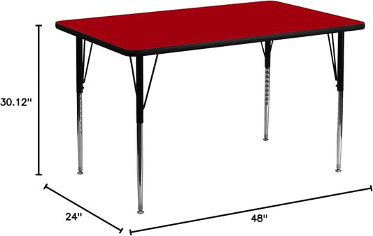 Flash Furniture 24''W x 48''L Rectangular Red Thermal Laminate Activity Table - Standard Height Adjustable Legs