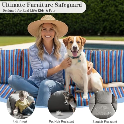 8 Pack Outdoor Cushion Covers, Water Resistant, High Stretch Fit