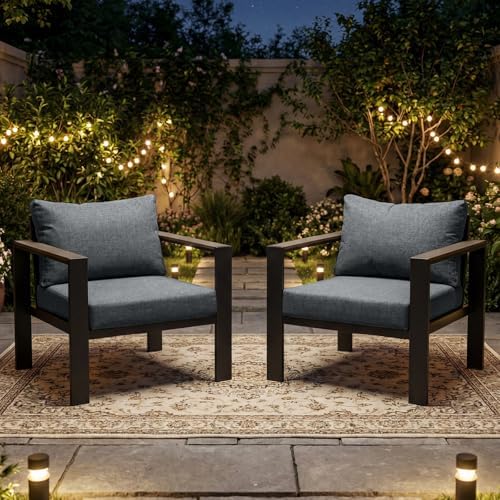 Patio Furniture Set Outdoor Aluminum Conversation 2Pcs Armchair Light Gray