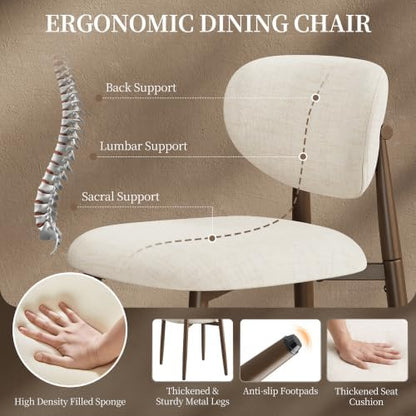 MALOL Upholstered Dining Chairs Set of 4 with Curved Back, Beige