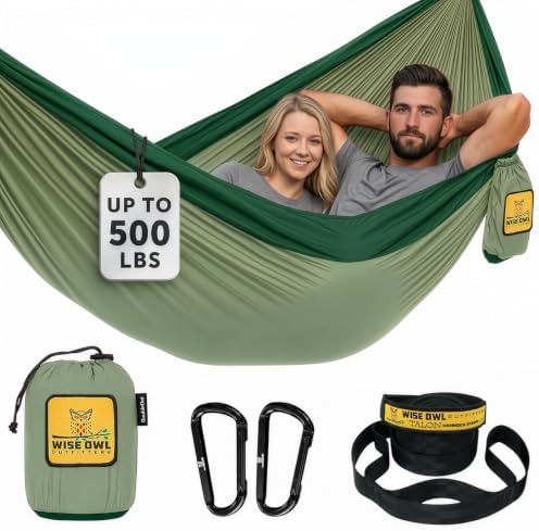 Wise Owl Outfitters Camping Hammock – up to 500lbs Portable Hammock with Tree Straps - Travel, Backpacking, Hiking, Outdoors Camping Gear - Single or Double