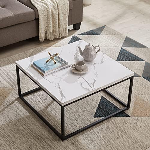 30" Square Coffee Table / Center Table, White Marble
