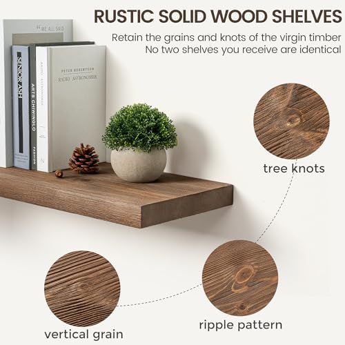 Marsmiles Dark Wood Floating Shelves, 20'' Long, 9.3'' Deep, Set of 2