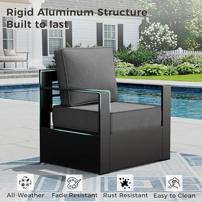 Outdoor Patio Furniture Set, 6-Piece Aluminum Patio Conversation Set All-Weather Metal Outdoor Sectional with 6 Inch Thick Cushions, Deep Setting for Garden, Outside and Porch, Grey