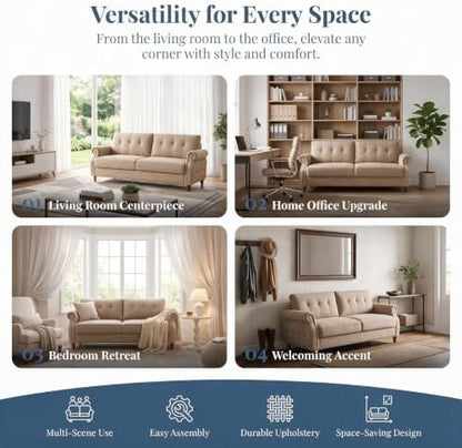 79.5" Love Seat Sofa, Modern Sofa Couch with Rolled Armrest, Camel