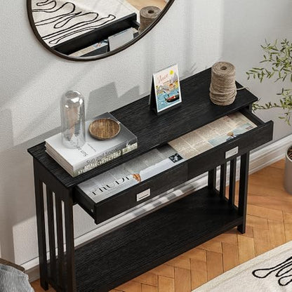 ChooChoo 39" Black Entryway Table with Drawer and Storage Shelf