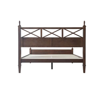 Queen Size Bed Frame with Headboard & Footboard, Solid Wood Platform Bed, Central Metal Legs, 12 Sturdy Slatted Base, Noise-Free & Anti-Slip, No Box Spring Needed, Dark Roast Oak Finish RIQ-32