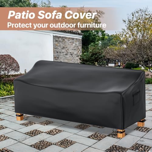 Outdoor Couch Cover Waterproof, 78" Wx 33" Dx 32" H Patio Furniture Covers Waterproof, Windproof 2-Seater Sofa Cover Heavy Duty with Air Vent and Handles for Lawn, Backyard Deck, Black