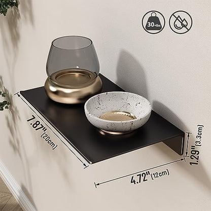8 inch Small Floating Shelf for Wall Organizer & Storage, Mini Display Shelf, Metal Wall Shelf for Bathroom, Living Room, Kitchen, Bedroom(Matte Black)