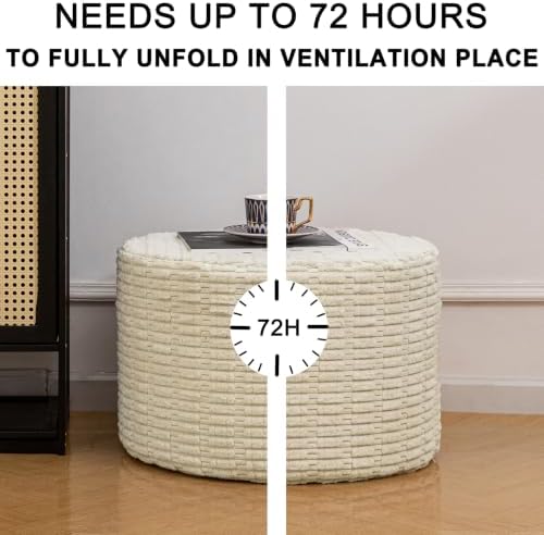 Asuprui Supportive Boucle Pouf Ottoman Foot Rest Elevate Your Living Room Decor with Lightweight Pouf Filler Modern Foam Stuffed Poof Perfect to Rest Your Feet (Ivory, 20x20x14 Inches)
