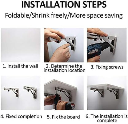Storystore Folding Shelf Brackets - 18 Inch Heavy Duty Stainless Steel Collapsible Shelf Bracket for Bench Table, Space Saving DIY Bracket (2 PCS)