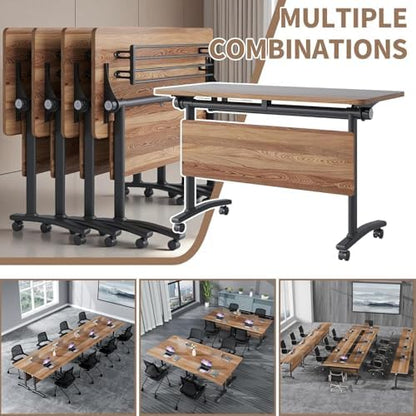 Folding Conference Room Tables, Modular Seminar Conference Table Modern Flip Top Training Meeting Tables, Conference Room Table with Wheels for Home Office Classr, 4 Pack 63inch