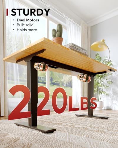 SANODESK Solid Bamboo Dual Motor Standing Desk, 220 lbs, 48×24