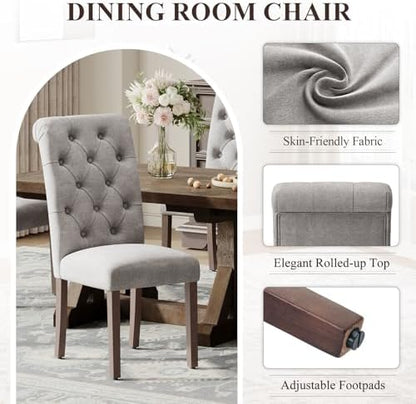 MALOL Upholstered Tufted Dining Room Chairs Set of 2, Parsons Kitchen Chairs with Padded Seat and Solid Wood Legs, Fabric Accent Side Diner Chair for Dining Room/Kitchen/Living Room, Light Grey