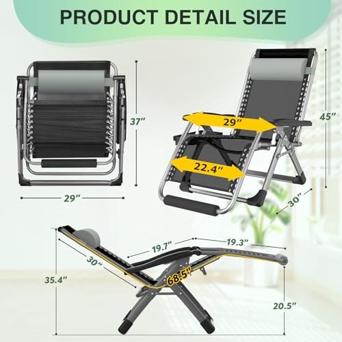 Suteck Oversized Zero Gravity Chair, 500LBS 29In XL Outdoor Recliner Chairs