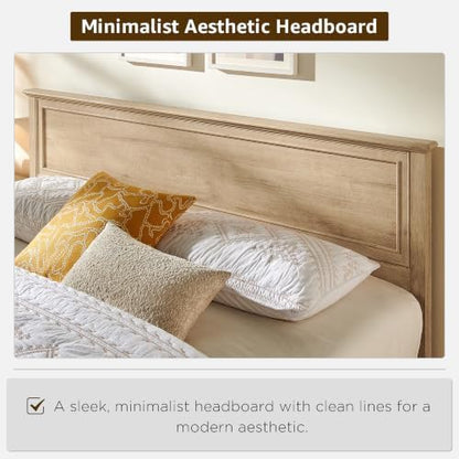T4TREAM Farmhouse King Bed with Headboard and Storage Bench, Natural Oak