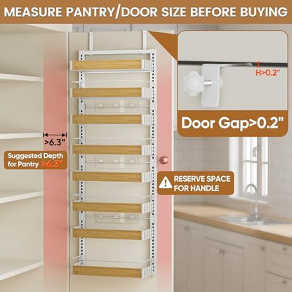 8 Tier Over The Door Pantry Organizer, 2 IN 1 Wall Mount or Hanging Spice Rack Seasoning Shelves with Adjustable Basket, Back of Door Organizer and Storage for Kitchen Cabinet and Room Closet