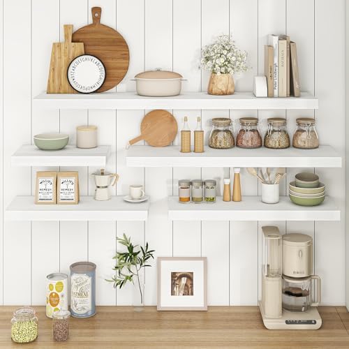 Floating Shelves - 9.3 Inch Deep Wall Shelf for Decor & Storage - Wall Mounted Display Shelving with Invisible Heavy-Duty Metal Bracket - 48" W x 9" D x 1.6" H - Set of 1 - Rustic White