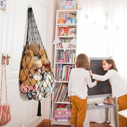 Amdermi Stuffed Animal Hammock Corner Hanging Net for Stuffy Animal Storage Macrame Toy Display Plushie Toy Holder-Perfect for The Tiny Space Walls, Kid Bedroom Decor Playroom Organizer (Black XL)