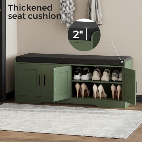 Shoe Storage Bench, 4 Doors & Thickened Padded Seat Cushion
