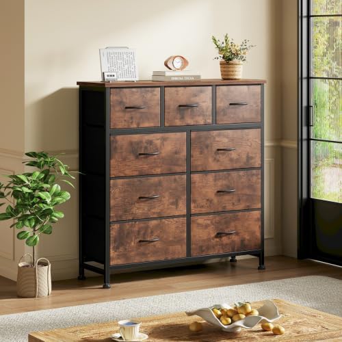 DUMOS 9 Drawer Dresser for Bedroom, Storage Organizer Chest of Drawers