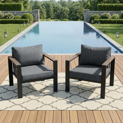 Patio Furniture Set Outdoor Aluminum Conversation 2Pcs Armchair Light Gray