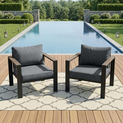 Patio Furniture Set Outdoor Aluminum Conversation 2Pcs Armchair Light Gray