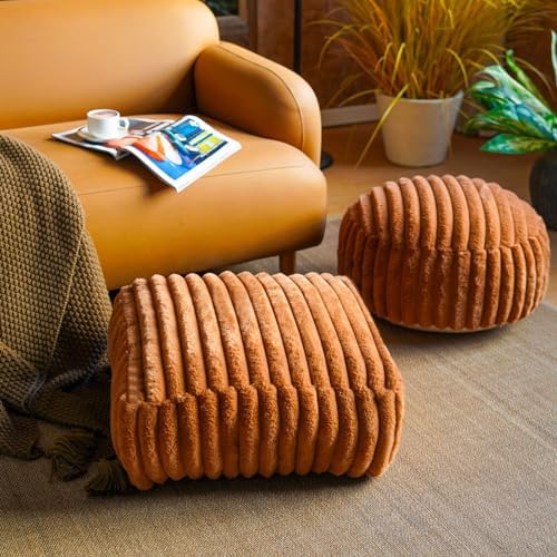Square Storage Pouf Cover Ottoman Foot Rest, Caramel