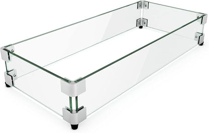 GASPRO 29 x 13 Inch Glass Wind Guard for Rectangular Fire Pit Table, Thick and Sturdy Tempered Glass Panel with Hard Aluminum Corner Bracket & Rubber Feet, Easy to Assemble