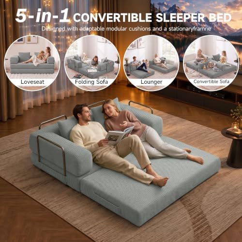 61" 5-in-1 Convertible Modular Boneless Sleeper Sofa Bed