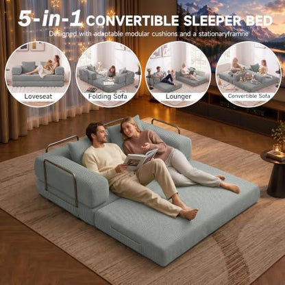 61" 5-in-1 Convertible Modular Boneless Sleeper Sofa Bed