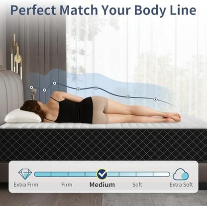 Mattress Queen Size, 12 Inch Queen Mattress in a Box, Medium Firm 7-Zone Memory Foam & Pocket Spring, Hybrid Mattresses for Pressure Relief & Motion Isolation, CertiPUR-US Certified, 80" x 60"
