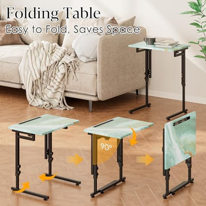 Folding TV Tray Table,Adjustable TV Dinner Table with Sturdy MDF Top,Eating Trays for Living Room with No Assembly Required (Sea Blue)
