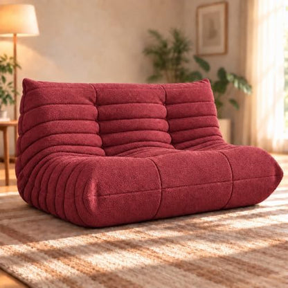 YVDNHP 2-Seater Bean Bag Chair, Teddy Velvet Fireside Loveseat Sofa, Red