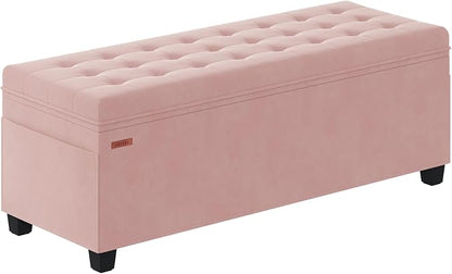 ABHENG Velvet Storage Ottoman Bench with Legs - 770 lb Capacity, 15.7"L x 43"W x 15.7"H for Bedroom, Living Room, Entryway - Jelly Pink