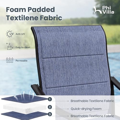 PHI VILLA Outdoor Dining Set for 8, Metal Table & Padded Swivel Chairs，Blue