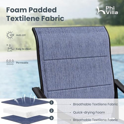 PHI VILLA Outdoor Dining Set for 8, Metal Table & Padded Swivel Chairs，Blue