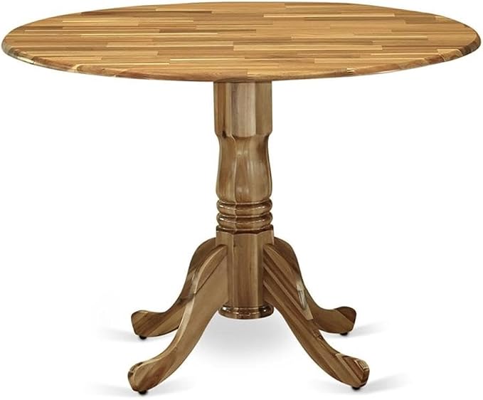 East West Furniture DLT-ANA-TP Dublin Modern Dining Table - a Round Kitchen Table Top with Dropleaf & Pedestal Base, 42x42 Inch, Natural