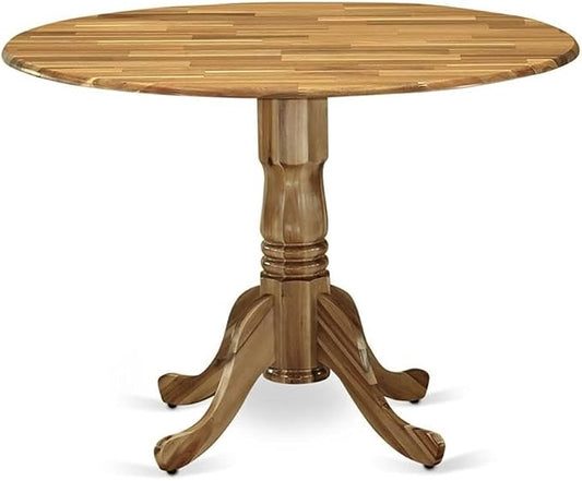 East West Furniture DLT-ANA-TP Dublin Modern Dining Table - a Round Kitchen Table Top with Dropleaf & Pedestal Base, 42x42 Inch, Natural