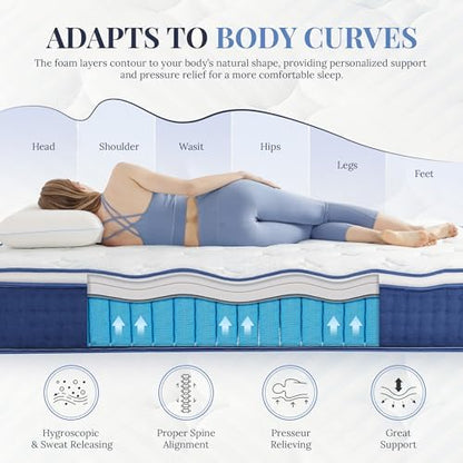 Twin XL Mattress, 12 Inch Twin XL Size Hybrid Mattress in a box