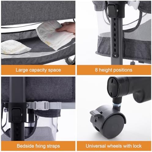 Soobaby Baby Crib Bassinet Bedside Crib Adjustable Portable Bed for Infant,co Sleeping Newborn Must Have Bed,Grey