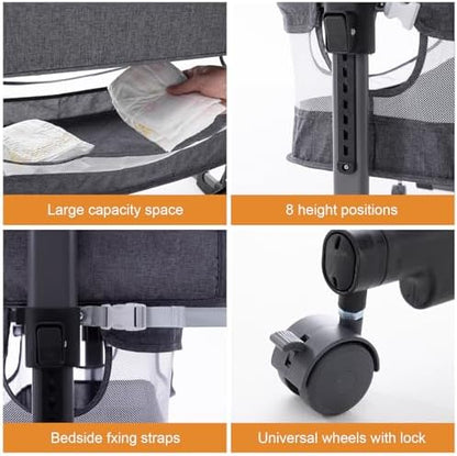 Soobaby Baby Crib Bassinet Bedside Crib Adjustable Portable Bed for Infant,co Sleeping Newborn Must Have Bed,Grey