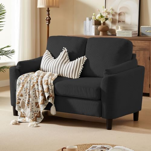 59" Small Loveseat Sofa, Mid Century Modern Love Seat with Back Cushions, 2-Seater Couch Sofa for Lving Room, Bedroom and Small Space, Black